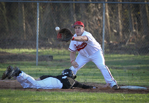 Glen Rose's 1st Baseman Tanner Glenn catching a ball from the pick off throw from the mound